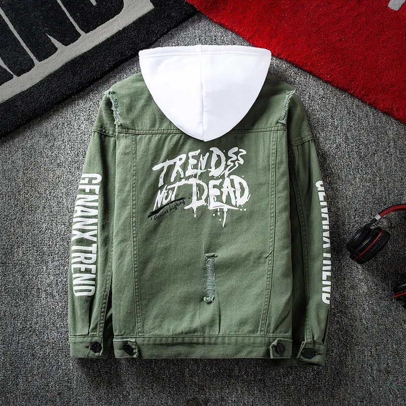Men's Jackets Spring 2022 Red Pink Black Jeans Jacket Men Slim Streetwear Ripped Denim Hoodie Hip Hop Bomber Homme_voghion.com