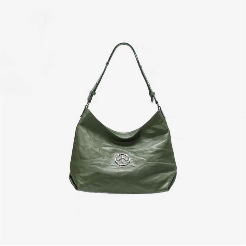 GROTTO Genderless Black Stone Hobo Series Plissierte Handtasche Schulter Crossbody Unterarmtasche Weiche Ledertasche_voghion.com