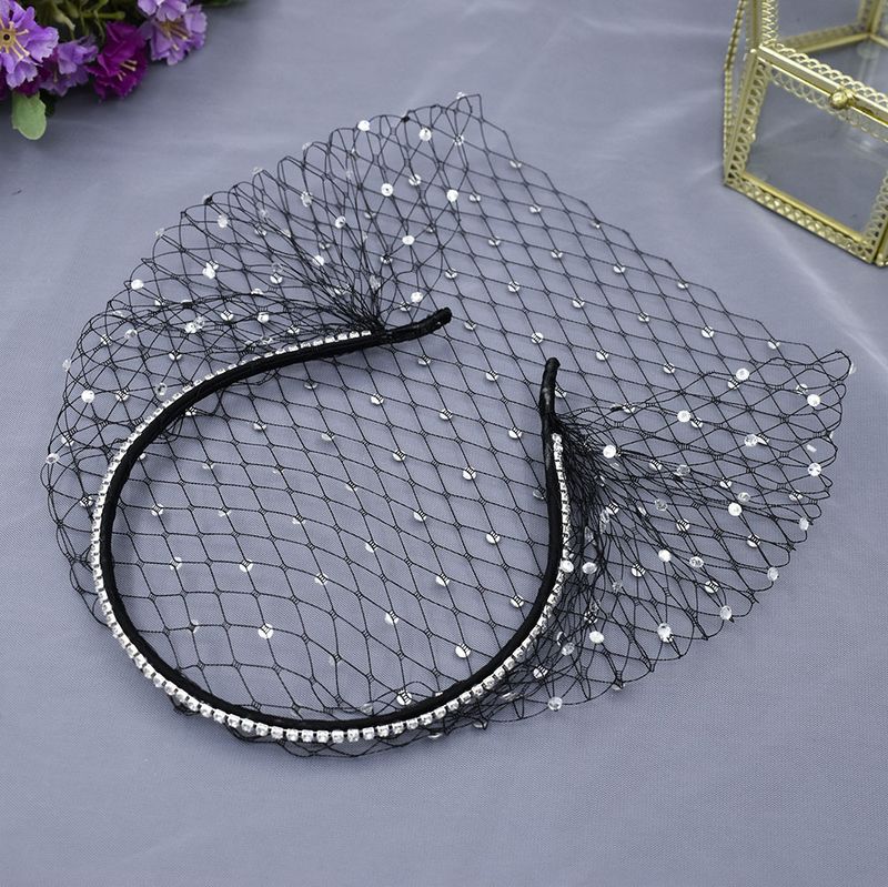 Faixa de cabelo com véu de cristal brilhante para mulheres - elegante acessório de cabeça para noivas com malha densa de strass, perfeito para casamentos, festas e ocasiões especiais_voghion.com