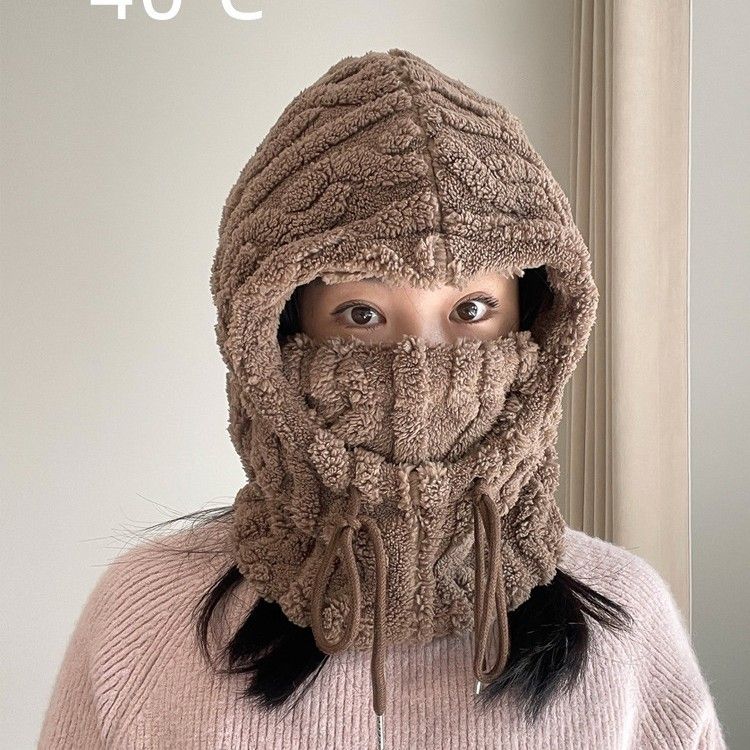 Hat Scarf Combo, Men's Cold-Proof Warm Plush Neck Warmer, Winter Ear Muffs, Face Slimming Big Head Circumference_voghion.com