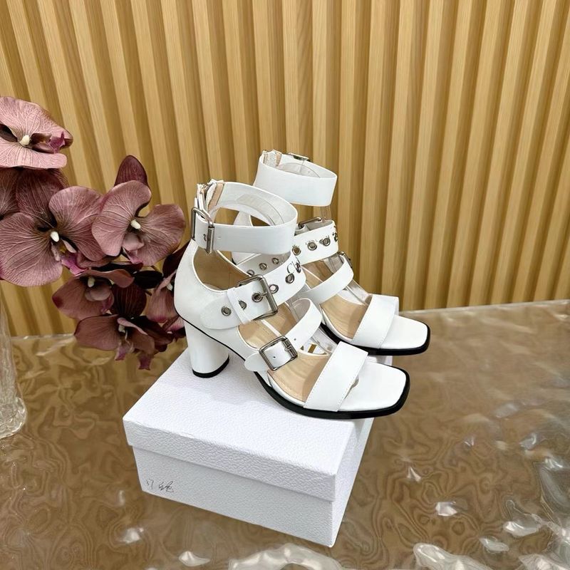 25 New Women's Black And White Calf Leather Silver Buckle Decoration Open Toe High-Heeled Sandals Single Shoe_voghion.com