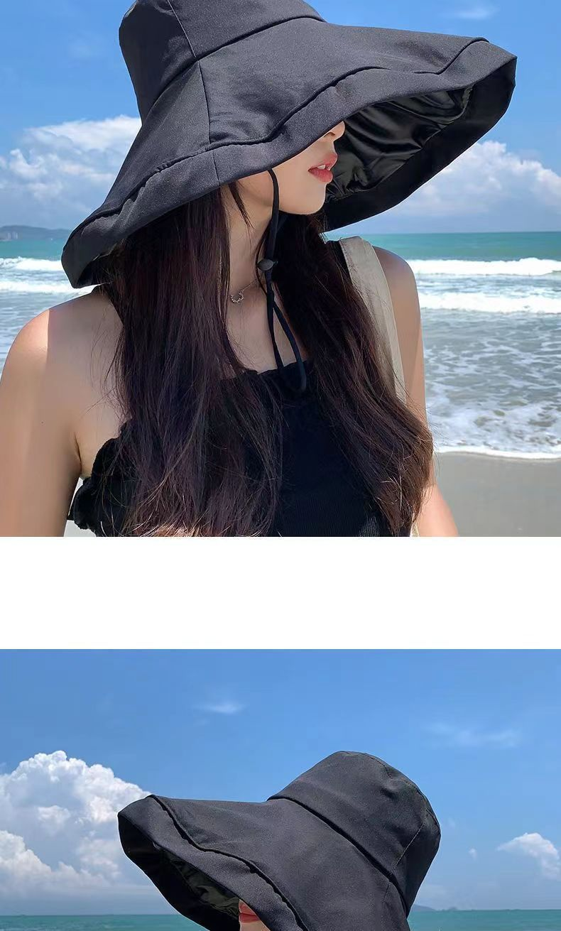 Chapeau de plage pour protection solaire d'été, grand chapeau en vinyle élégant et naturel à large bord pour dames et filles, nouvelle collection_voghion.com