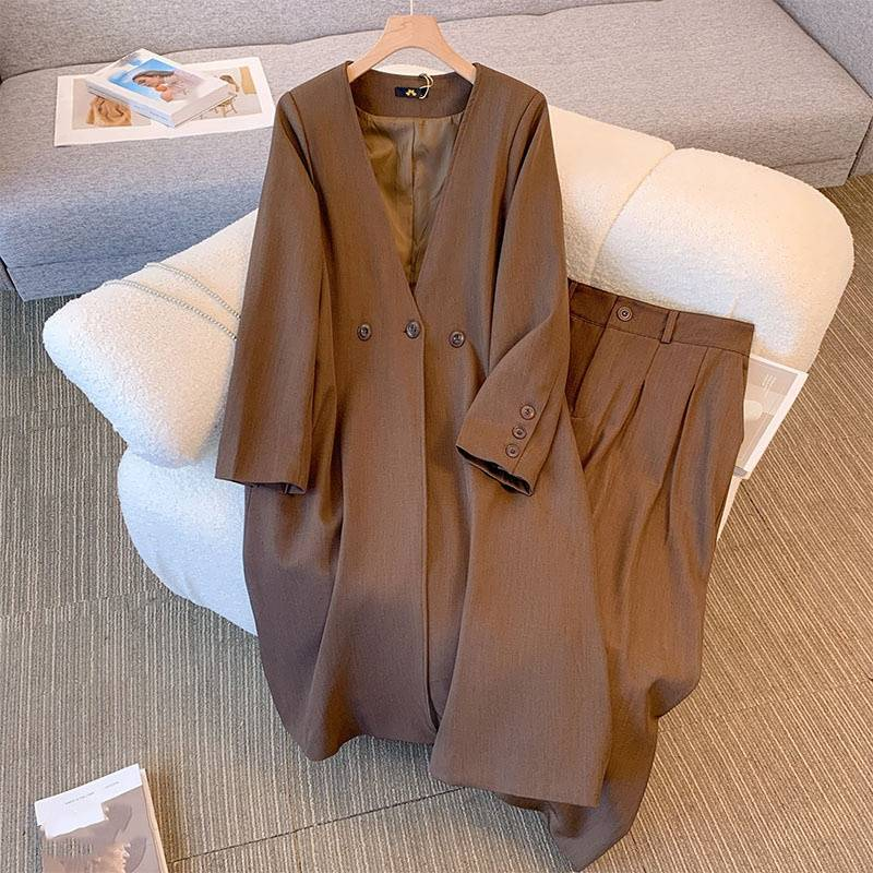 Vêtements pour femmes Costume Manteau Pantalon à jambes larges Costume deux pièces Automne et hiver Nouveau drapé avancé_voghion.com