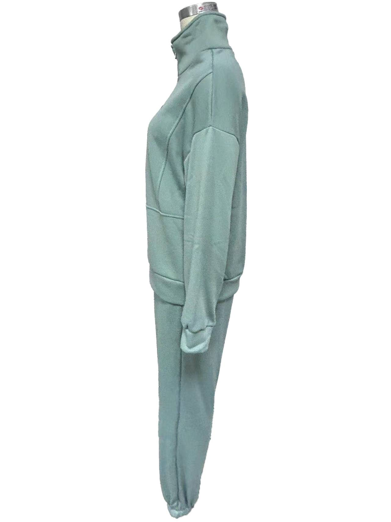 Conjunto de agasalho feminino de lã - Roupa esportiva casual de inverno (jogging e moletom com capuz)_voghion.com