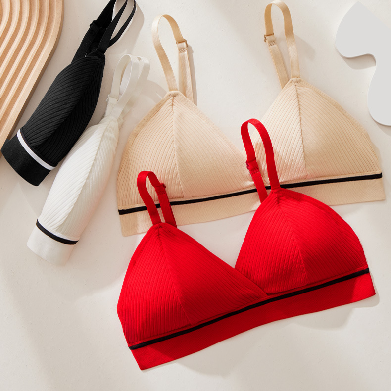 Women's Intimates Sports Style Ribbed Cotton All Match Bra Soft Skin Friendly Solid Color Underwear Bra_voghion.com