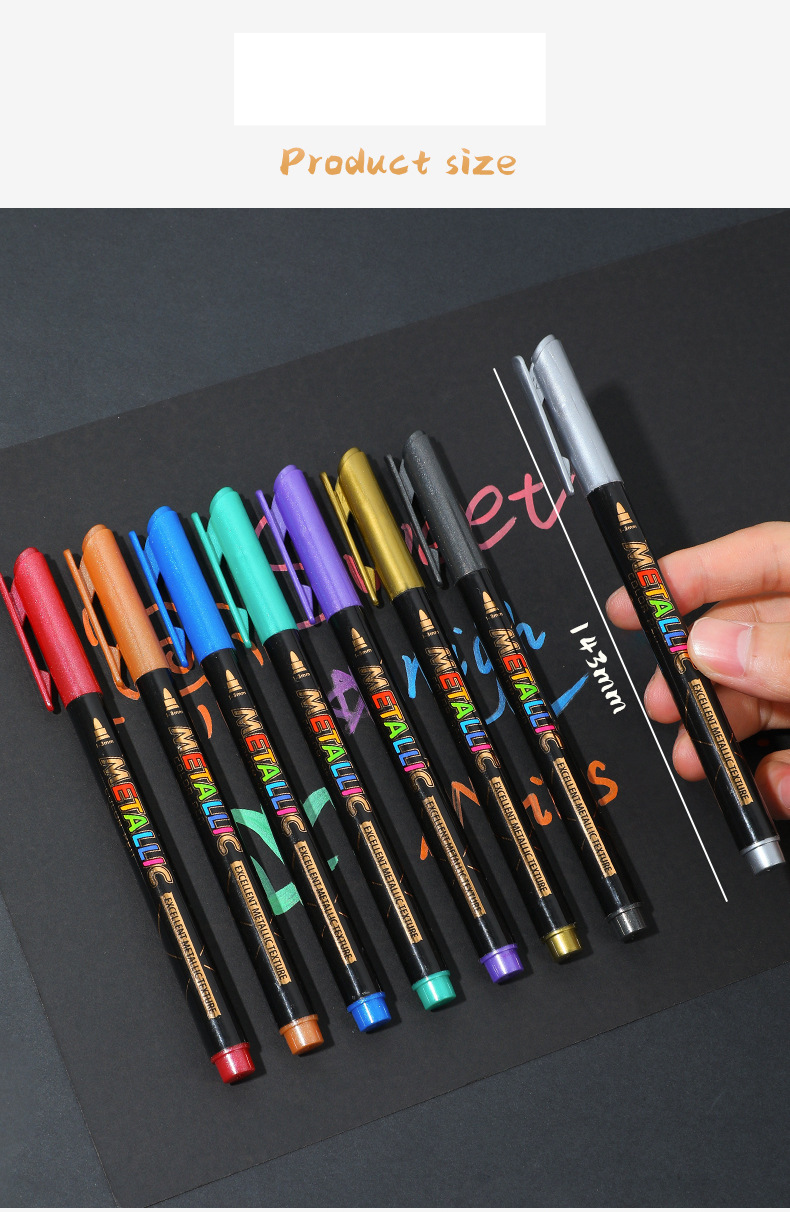 Metallic Color Waterproof Markers Set - 8 Vibrant Colors, Quick-Dry, Non-Fade, Ideal For Kids Drawing, Adult Coloring & DIY Crafts"_voghion.com