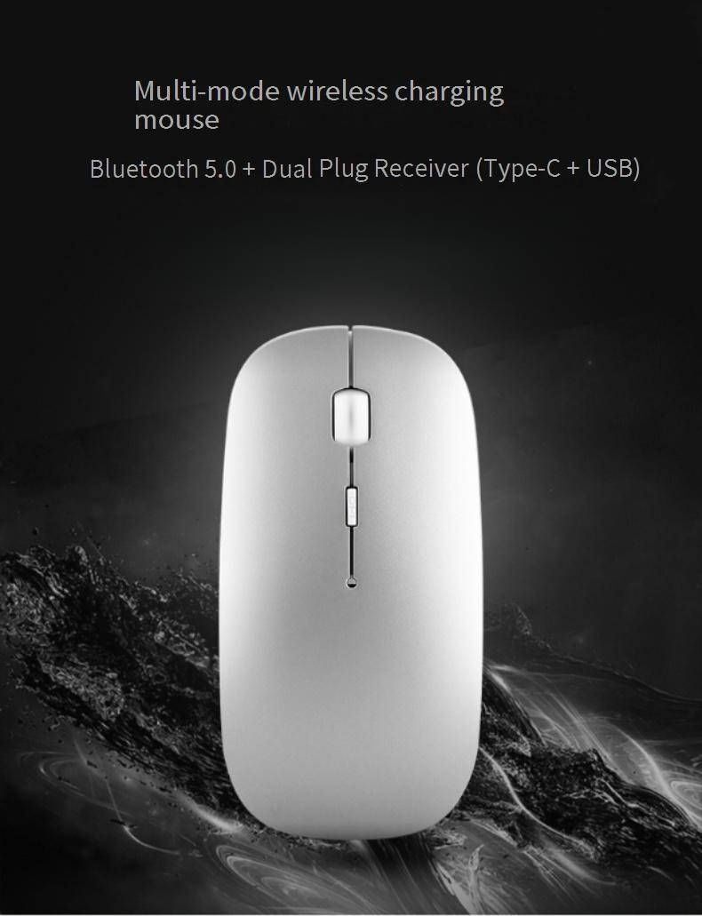 Mouse wireless con porte di ricarica Type-C e USB-A, 2.4G + Bluetooth 5.0, design ergonomico per laptop/PC (nero/argento/bianco/oro rosa/oro/grigio)_voghion.com