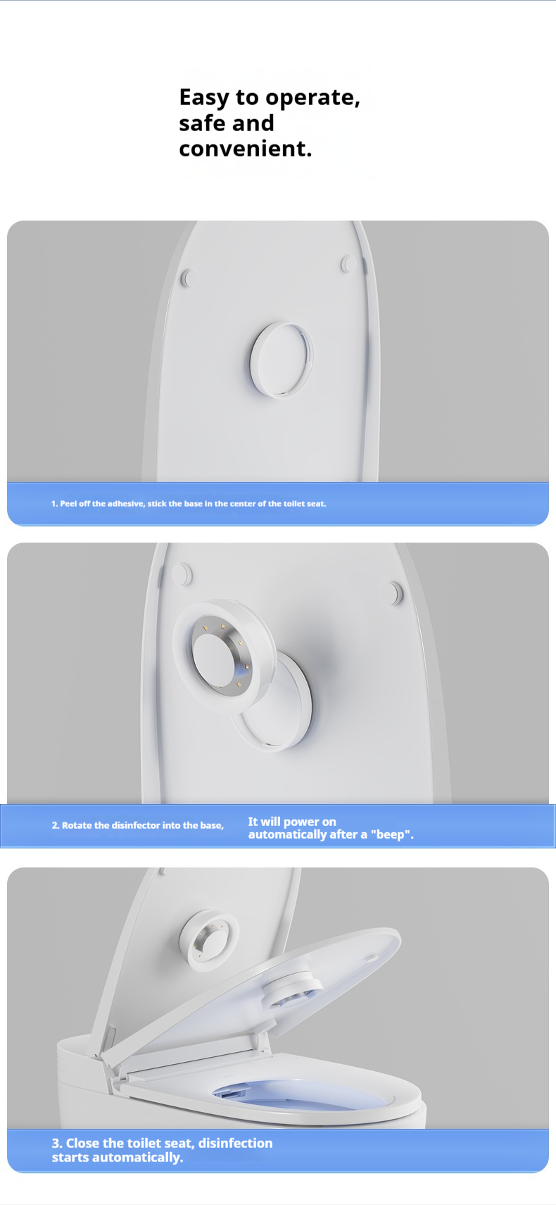 Lámpara desinfectante UV portátil para inodoro: recargable por USB, germicida activado por movimiento para el hogar y viajes, material ABS, batería de 1000 mAh, montaje en pared._voghion.com