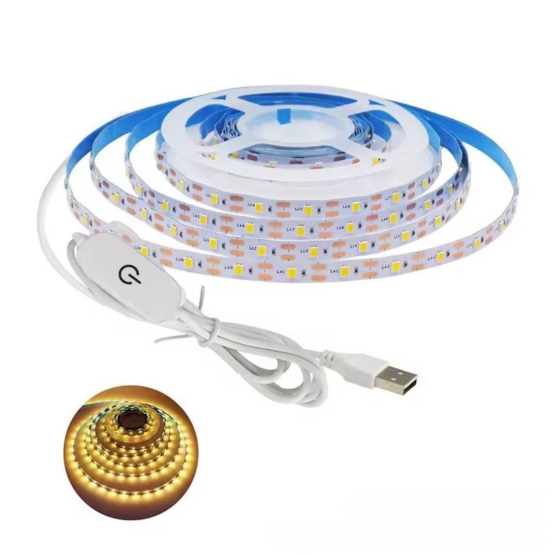 Tira de luces LED regulables por USB de 5 V, luz flexible de un solo color SMD 2835 para retroiluminación de TV, dormitorio y cocina, control táctil (1 m/2 m/3 m/4 m/5 m)_voghion.com