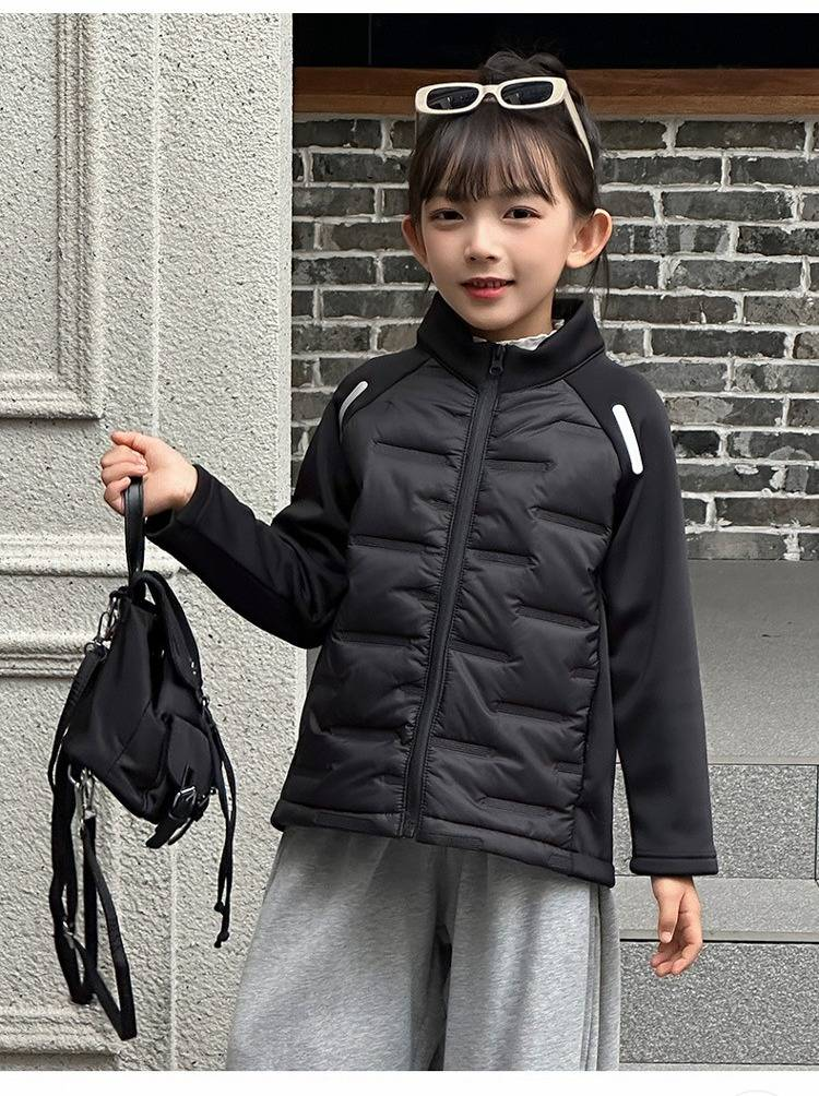 Kids' Sherpa-Lined Puffer Jacket - Winter & Spring Warm Zip-Up Coat With Stand Collar, Lightweight Quilted Outerwear For Boys & Girls (100-170cm)_voghion.com