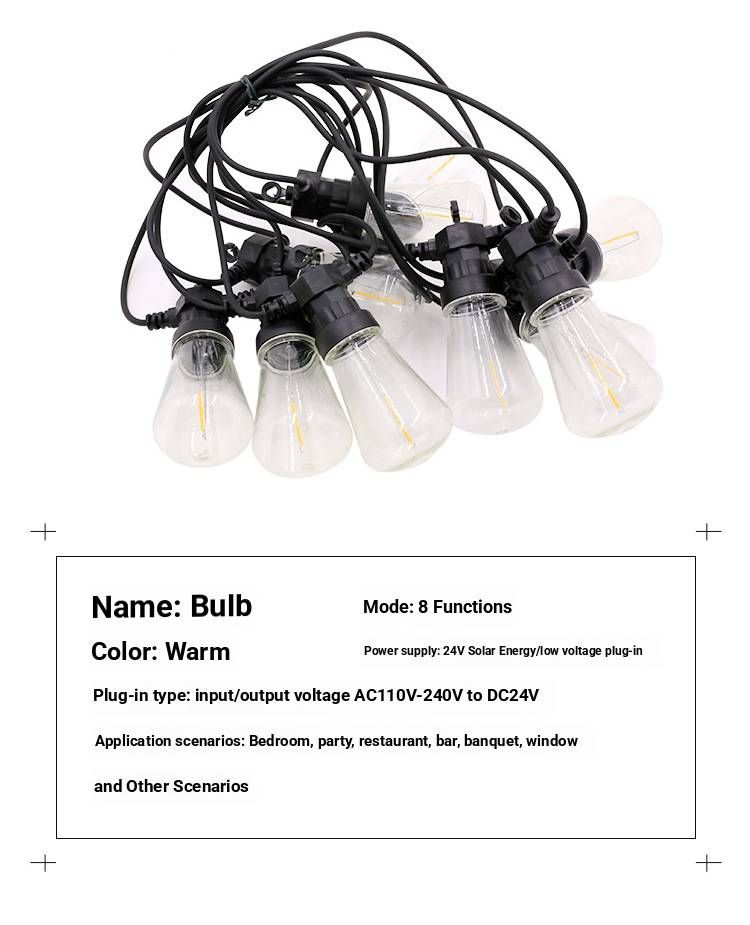 Solar-Powered S14 Camping Lantern String Lights, Outdoor Waterproof IP65, Decorative Tungsten Bulbs For Garden, Patio, Christmas_voghion.com