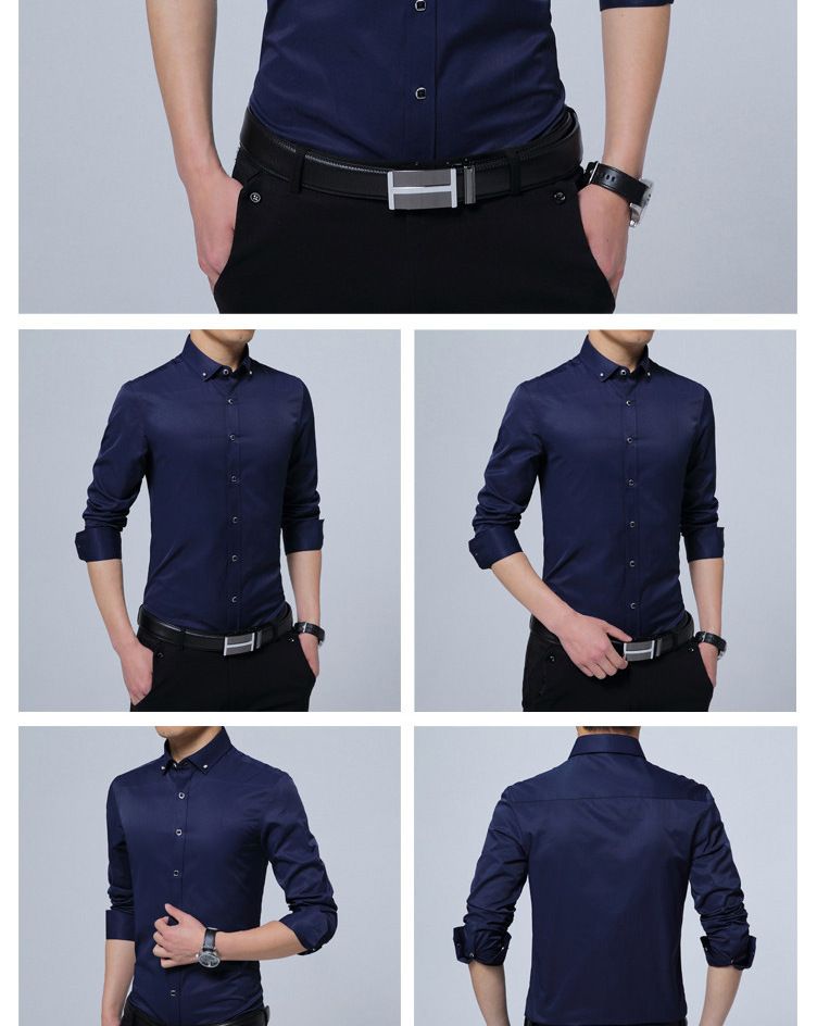 Men's Clothing Men's Long Sleeve Shirt Business Professional White Shirt Men's Shirt Diamond Button Solid Color Shirt Casual Men's Wear_voghion.com