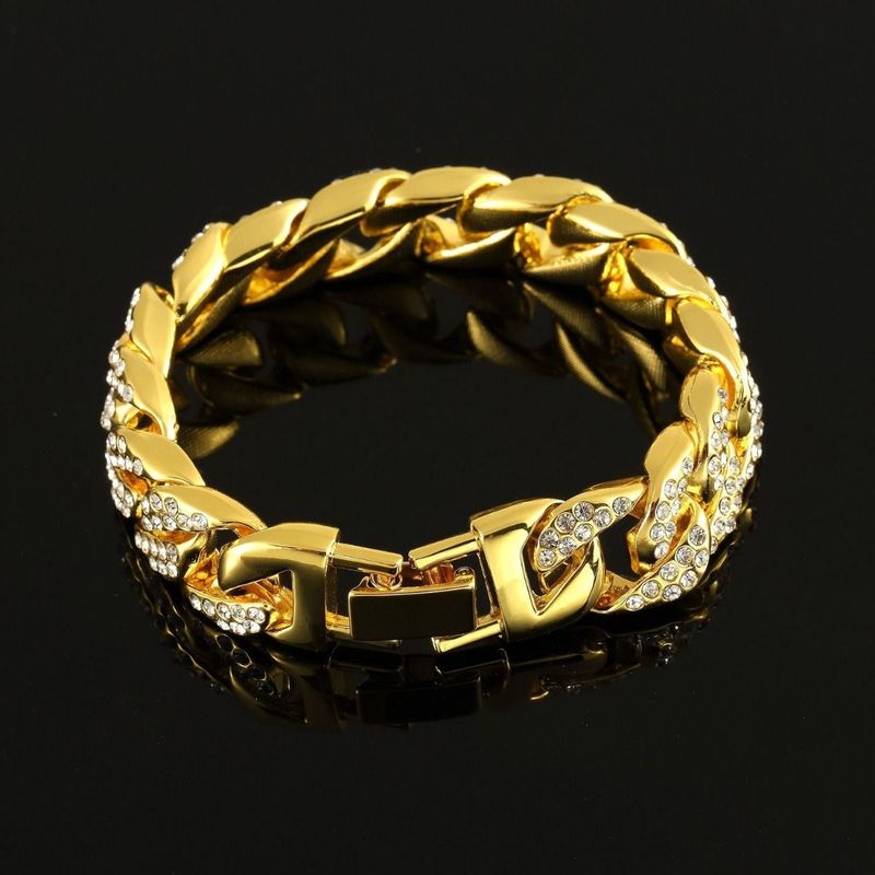 Hip Hop Men's Diamond-Encrusted Cuban Hiphop Cool Clubbing Nightclub Punk Gold Bracelet Jewelry_voghion.com