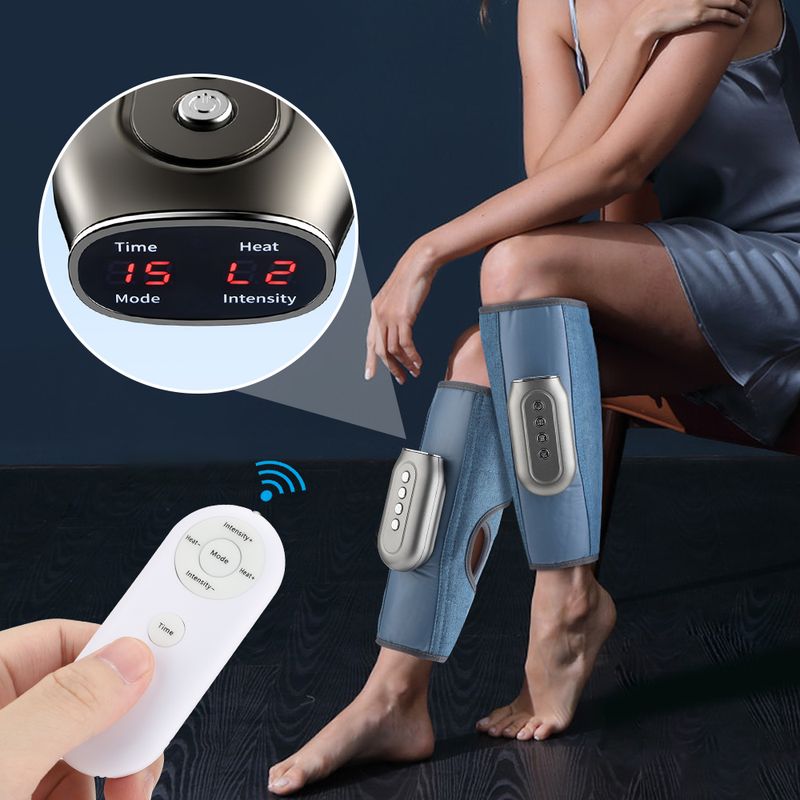Massaggiatore elettrico per gambe con riscaldamento, pressione dell'aria, circolazione sanguigna, compressione e telecomando_voghion.com