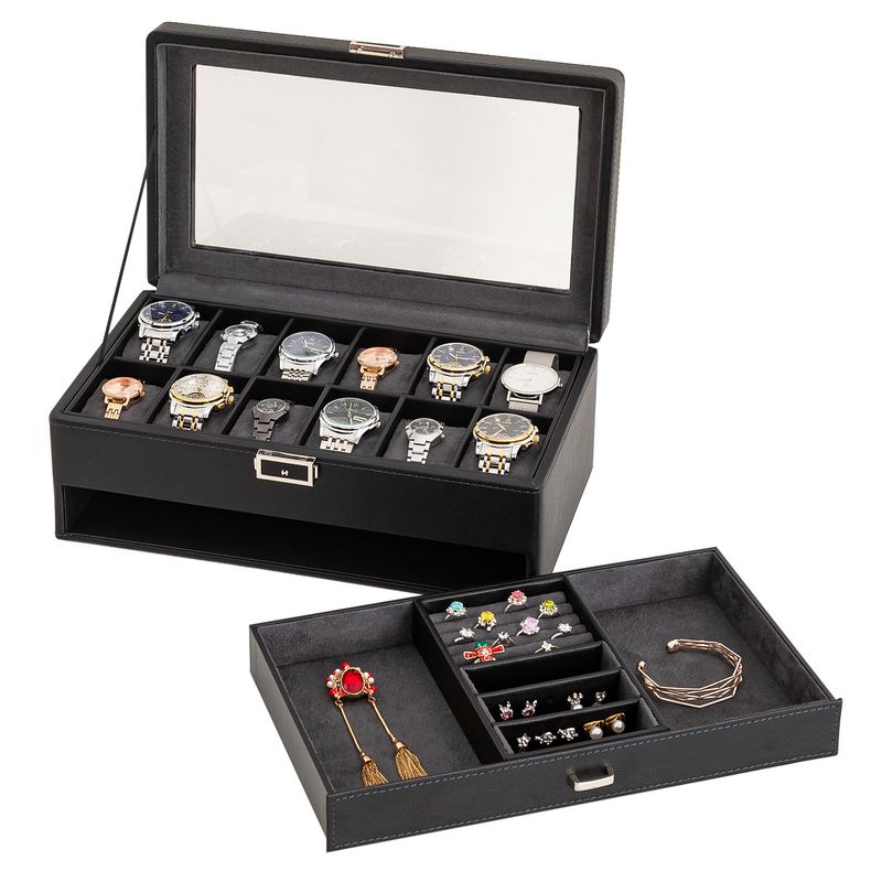 Black Green New Lychee Pattern High End Watch Box 3 Bit 6 Bit 12 Bit Double Layer Watch Jewelry Storage Box_voghion.com