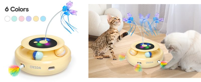 Juguete para gatos, interactivo electrónico automático con pluma de emboscada, mariposa revoloteando, bolas de seguimiento, pateador inteligente de ejercicio para interiores con batería recargable por USB._voghion.com