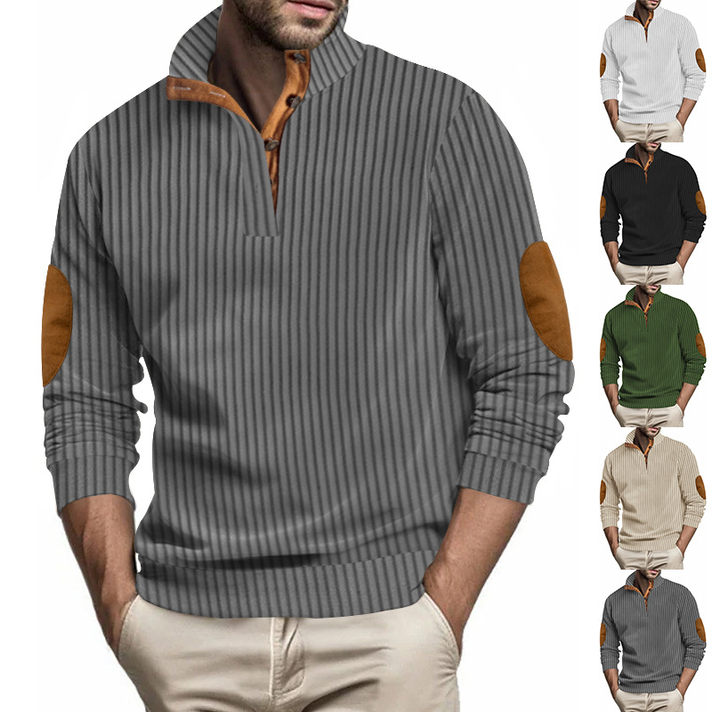Polo décontracté à rayures verticales et col montant pour homme, nouveau style printemps-automne 2024_voghion.com