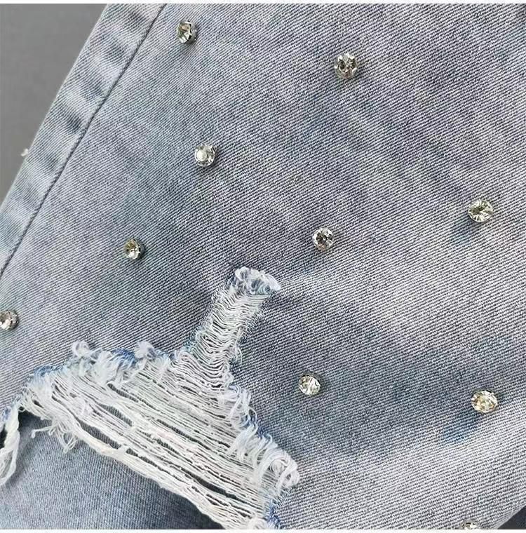 Dameskleding gescheurde denim jeans hoge taille slanke zware losse slanke vijfpunts jeans_voghion.com