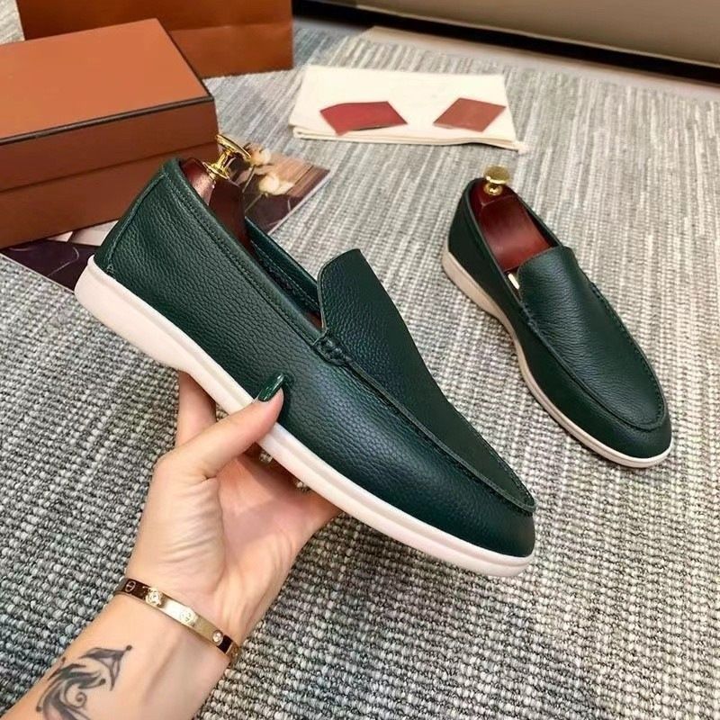 L Brand Solid Color Low-Top Genuine Loafers High-Quality High-Version Casual Natural Leather Single Shoes_voghion.com