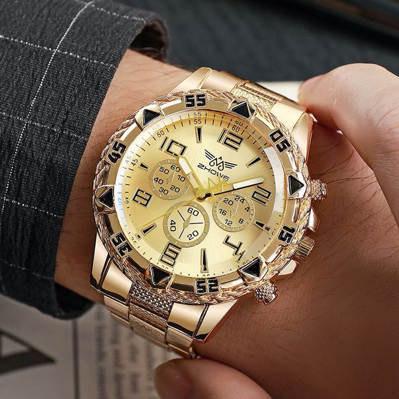 Herrenuhr Business Quarzuhr Herren Drei-Augen Großes Zifferblatt Stahlband Armbanduhr Herrenuhr Armbanduhr_voghion.com