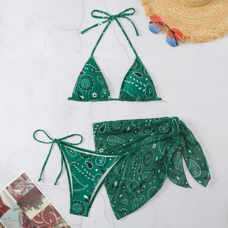 Meerkleurige driehoekige gaasrok voor dames, driepuntsbikini die meisjes moeten hebben_voghion.com