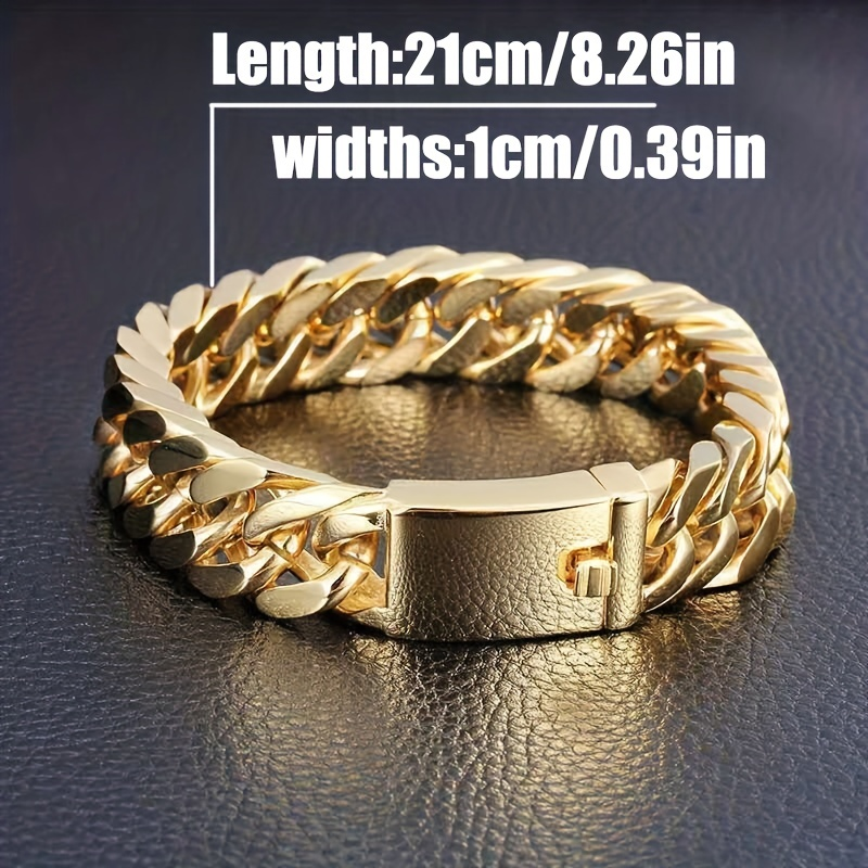 Moda Masculina Banhado A Ouro 10mm Pulseira Liga Dupla Fivela Pulseira Atmosférica Moderna_voghion.com