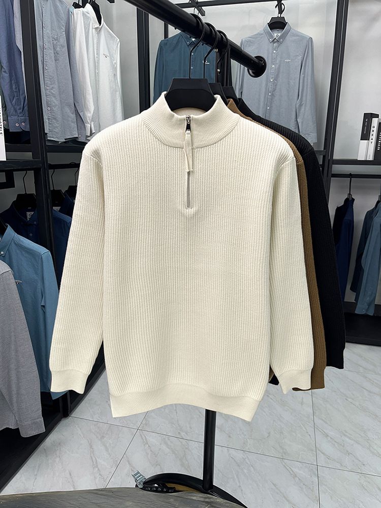 Herren-Strickpullover mit Stehkragen und halbem Reißverschluss – Trendiger Freizeitpullover für Herbst & Winter, klassisches Lagenteil_voghion.com