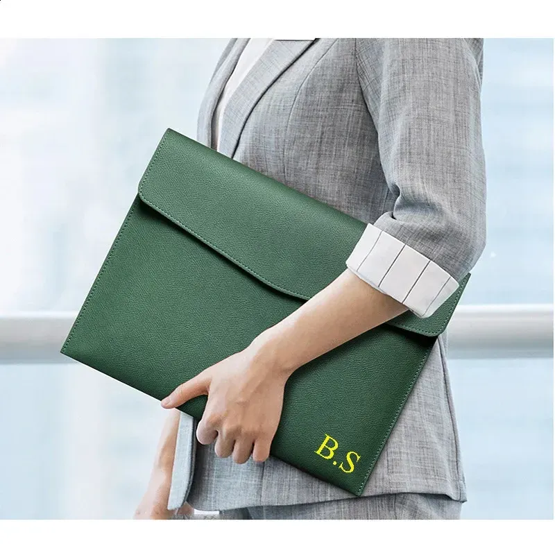 Personalizza Nome Multifunzione Ufficio Documenti A4 File Pouch Pu Saffiano Pelle Busta Borsa Business Conferenza_voghion.com