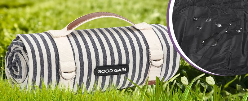 G GOOD GAIN Waterproof Picnic Blanket Portable Strap, Suitable For Beach Mat Or Family Outdoor Camping Party (Navy Blue)_voghion.com