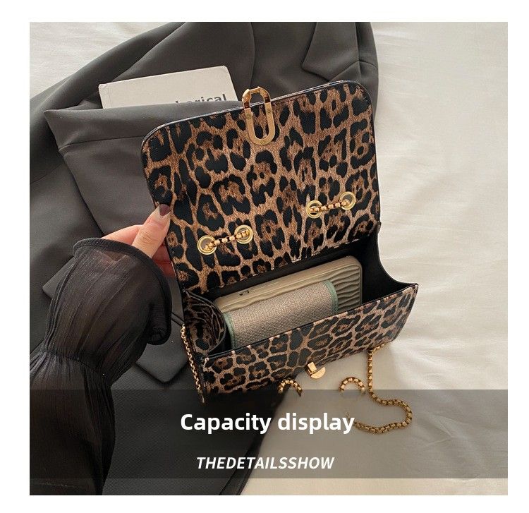 Retro Casual Handbag Leopard Print Chain Diagonal Span Small Square Bag_voghion.com