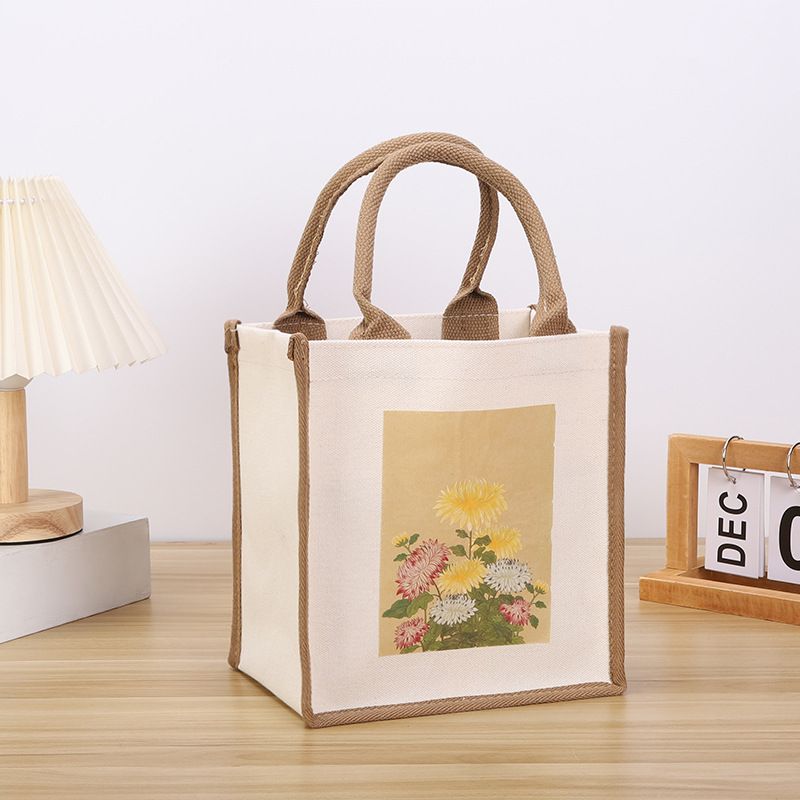 Leinwand Ölgemälde große Kapazität umweltfreundliche Einkaufstasche Lunchbox Tragetasche_voghion.com