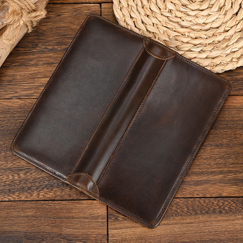 Miesten vintage-lohikäärme aitoa nahkalompakko Ruskea lehmännahkainen pitkä bifold Ketjulompakko puhelintaskulla muotipitkä_voghion.com