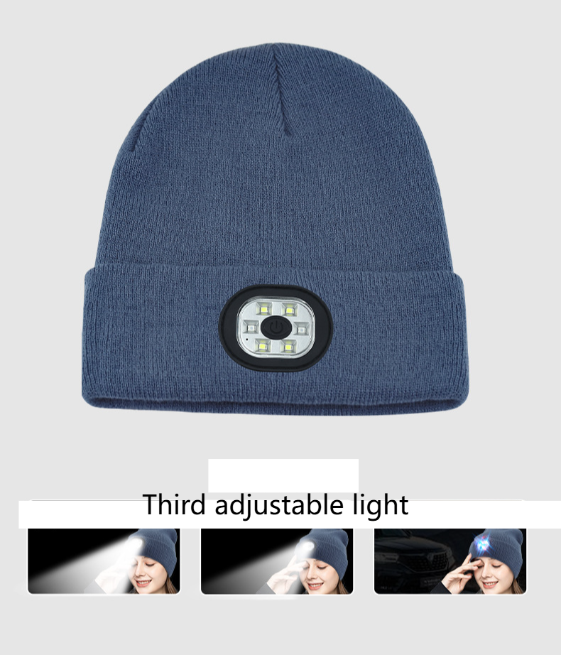 Unisex Rechargeable six-light beaded LED light-emitting knitted hat_voghion.com