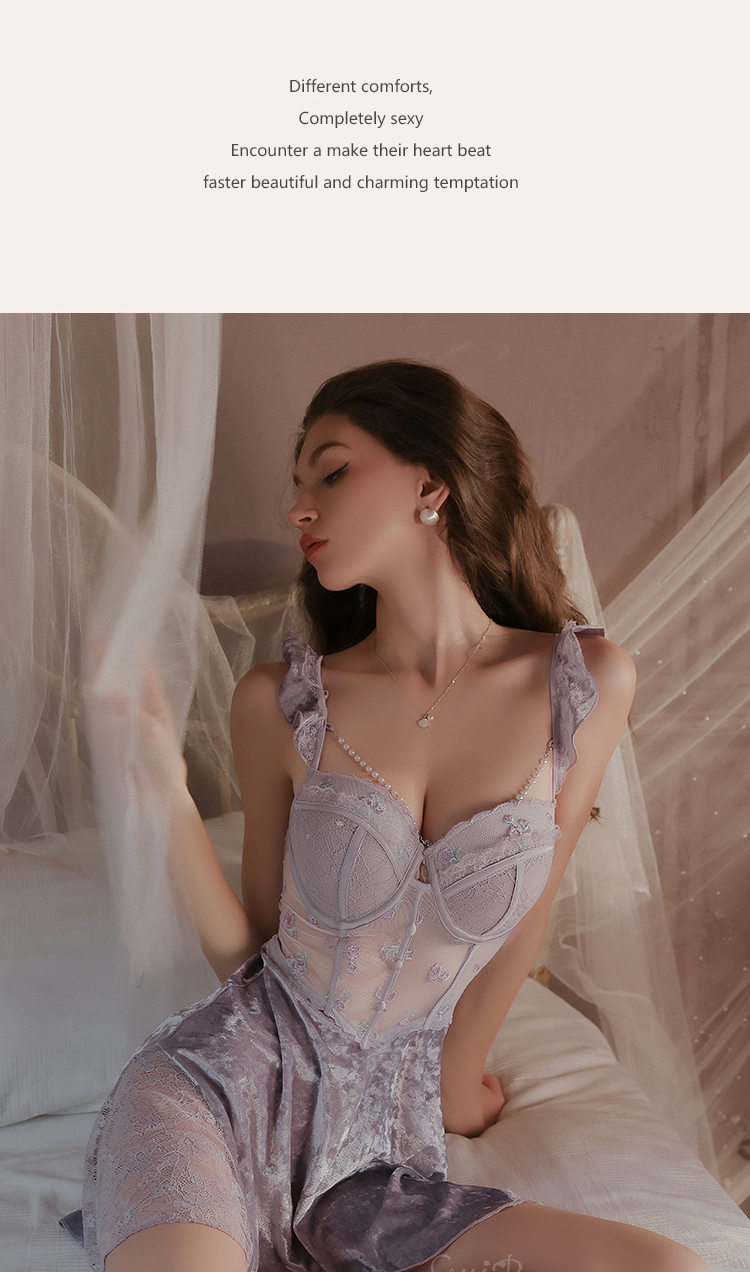 Veet Lingerie Set Sweet Push Up Padded Bustier Chemise With Robe For Women Plus Size_voghion.com