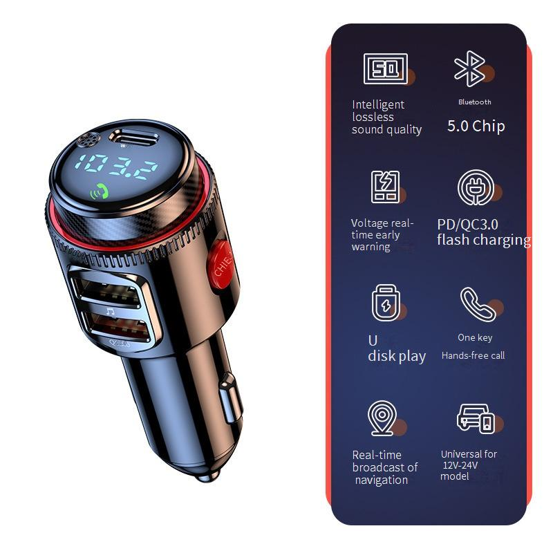 Car Chargers Car Bluetooth Player QC3.0 Fast Charge Flash Charge Bluetooth Car Charger FM Transmitter Car Charger_voghion.com