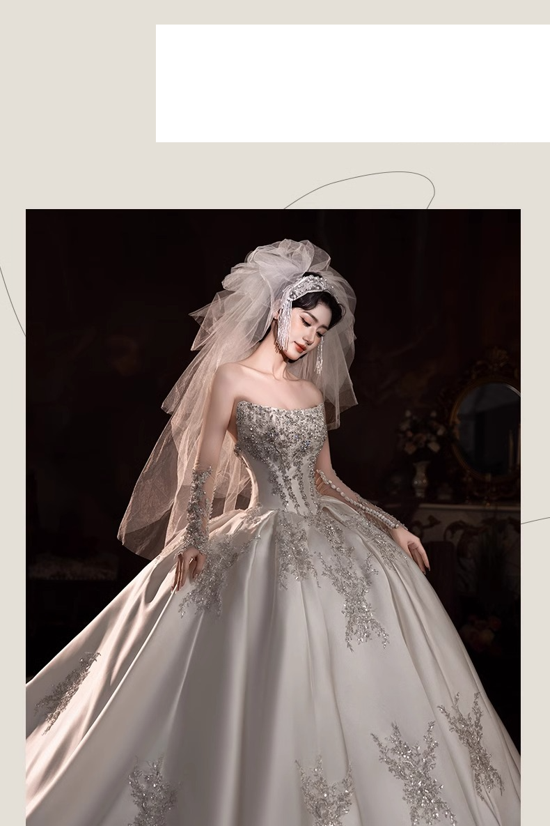 Summer Wedding Dress – Satin Strapless A-Line Gown With Detachable Train & Corset Back, Flattering For Petite Brides (XS-XXL)_voghion.com
