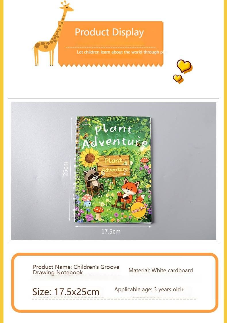 Grooved Practice Book For Kids - Fun Preschool Learning, Drawing & Coloring Activity Book With Pencil (Animal, Vegetable, Plant Themes, 3-Pack Set)_voghion.com