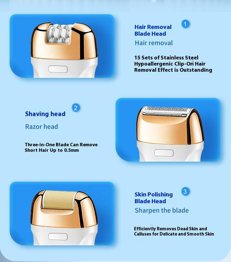 MARSKE 3-in-1 Electric Hair Removal Device For Women - Painless Epilator, Foot File & Bikini Trimmer, USB Rechargeable, Waterproof_voghion.com