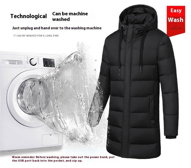 Cappotto invernale riscaldato tramite USB per uomo - Giacca lunga in piumino spesso con riscaldamento elettrico, caldo cappotto da sci per il freddo, elegante e confortevole_voghion.com