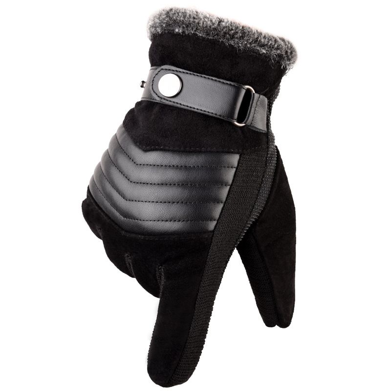 Pigskin Gloves For Men, Winter Touch Screen Outdoor Cycling Exercise, Cold Protection And Warmth, Thickened And Fleece For Warmth_voghion.com