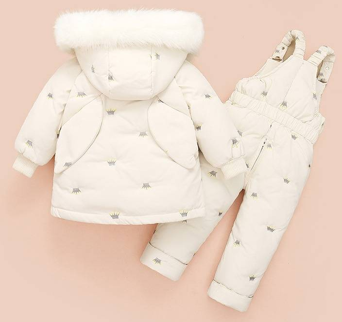 Baby Winter Down Jacket Set With Wings – Warm Hooded Thickened Snowsuit For Toddlers (80-100cm, Pink/Beige/Light Green)_voghion.com
