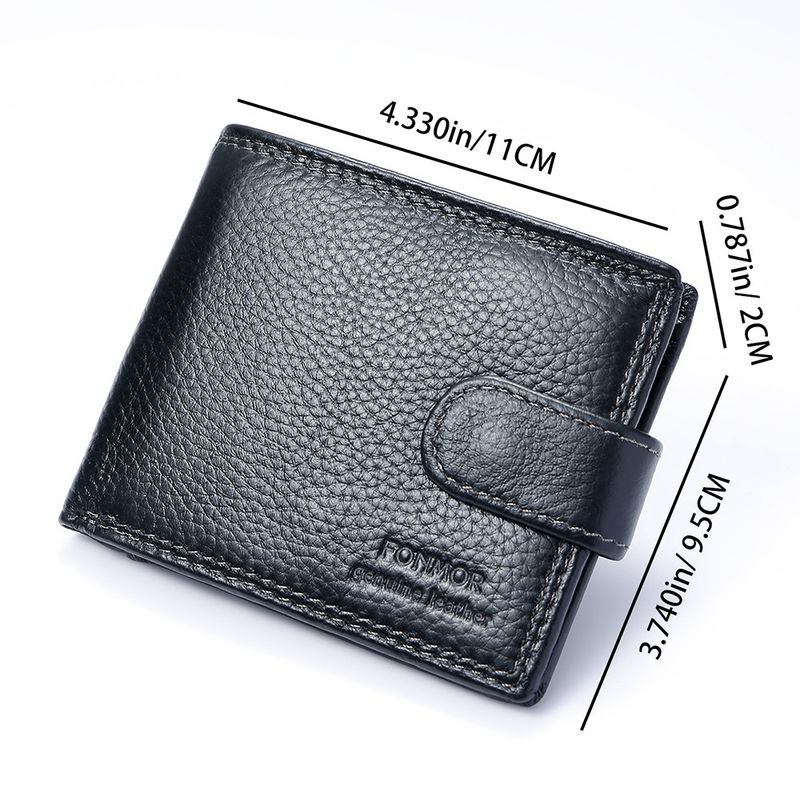 Portafoglio da uomo in vera pelle con grana litchi, con fibbia, stile retrò, porta carte pieghevole, con più scomparti per carte e porta monete._voghion.com