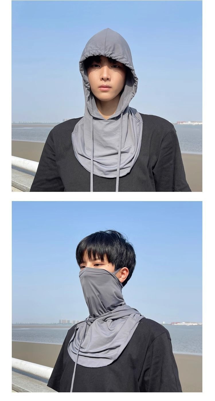 Masque de protection solaire d'été pour hommes, couverture intégrale du visage, cache-cou respirant en soie glacée, écharpe, bonnet, voile 3 en 1 pour le cyclisme_voghion.com