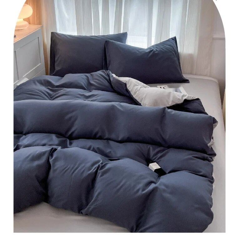 Juego de cuatro piezas de color sólido, funda nórdica cepillada lavada simple, ropa de cama de primavera para dormitorio de estudiantes de estilo moderno_voghion.com