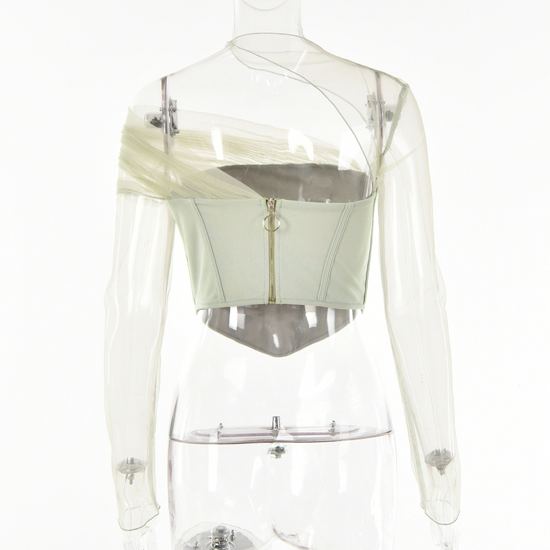 Women's temperament sexy see-through mesh stitching chest top_voghion.com