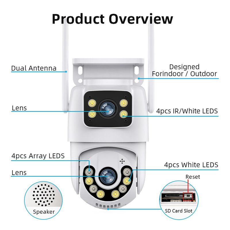 Icsee8MP Gun Ball Linkage Binocular Dual Screen HD Wireless Camera Night Vision Full Color Dual Screen_voghion.com