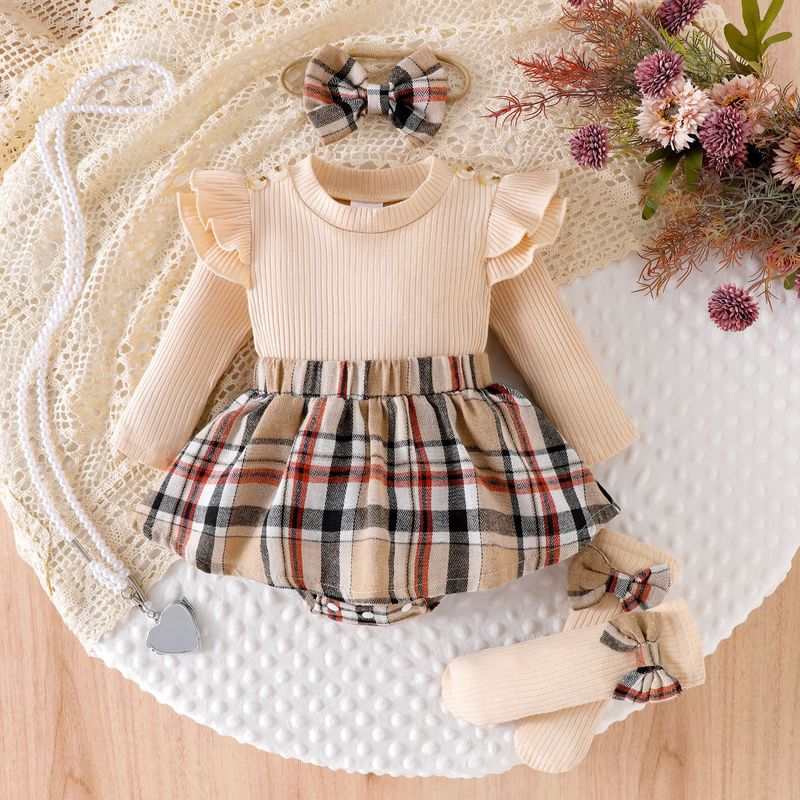 Conjunto de mono y calcetines de punto chic para madre e hija: conjunto de 3 piezas de algodón suave con diadema (negro/caqui/rosa, 0-18 meses)_voghion.com