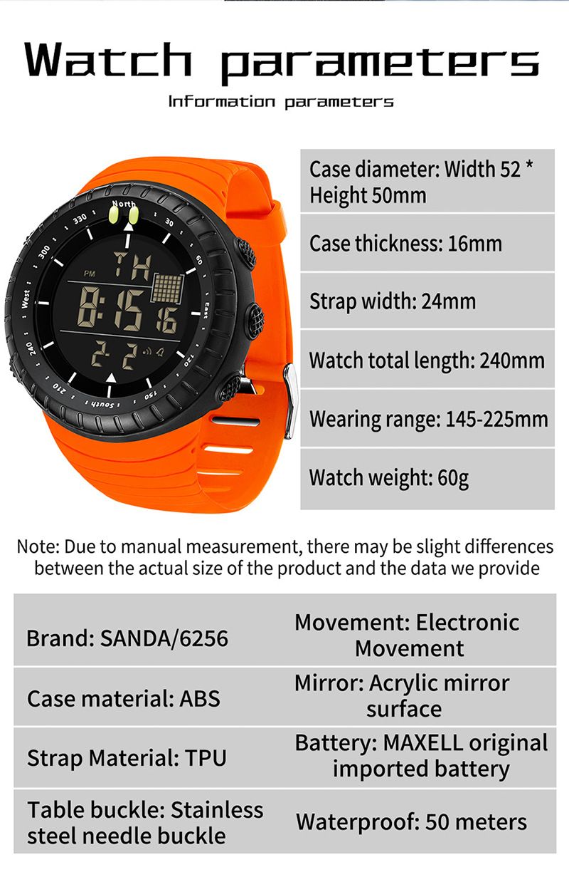 Large Dial Digital Sports Watch With Night Light, Waterproof, Alarm, Stopwatch, And Multi-Function Men Women Luminous Alarm Clock Multi Function Watch_voghion.com