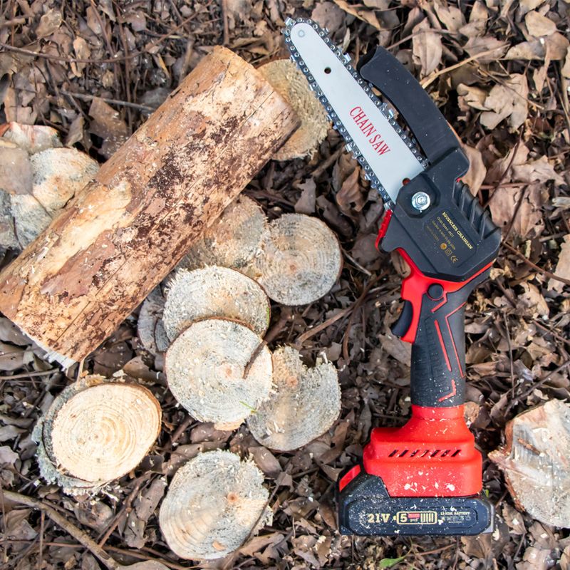 21V Cordless Brushless Chainsaw – 4/6 Inch Electric Chainsaw, Left/Right Hand Compatible, 2000mAh Battery For Wood Cutting, Pruning & DIY Projects_voghion.com