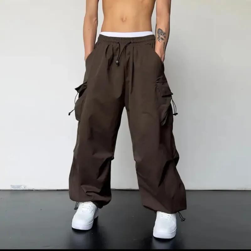Schnell Trocknende Cargohose Für Herren Im Amerikanischen Stil, 2024, Sommer, Neue Fallschirmhose, Hohe Taille, Weites Bein, Lässige Sporthose_voghion.com